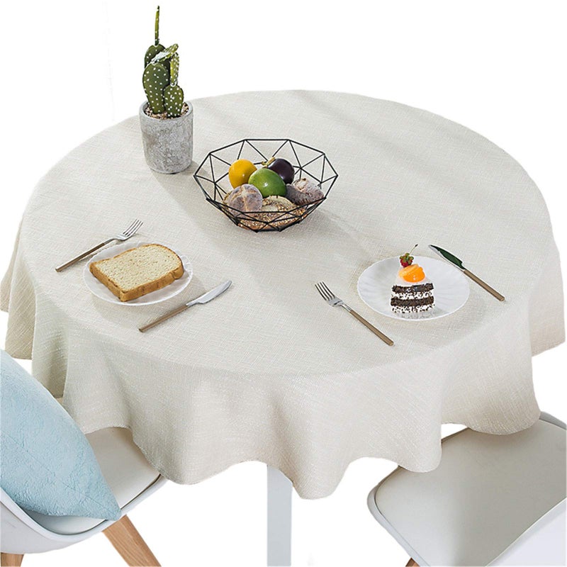 Dimatic Cotton Linen Solid Color Tablecloth Round Simple Style Table Cover for Small Round Table 24"-40" (2 Seats), Off White, Round - 63 Inch - Image 1
